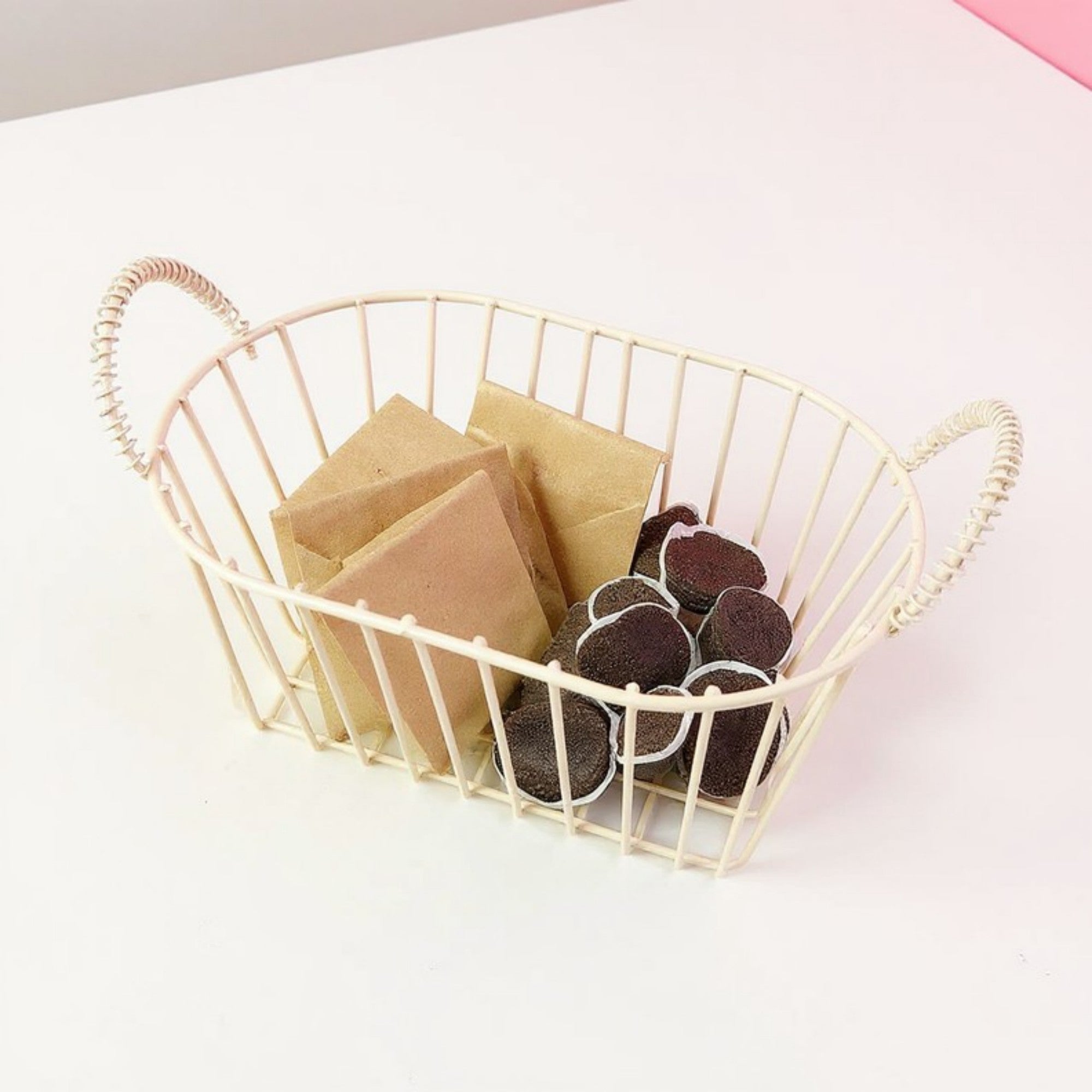 Anna-Kaci Oval Wire Storage Basket with Dual Handles and Open Frame Design 7x4.7x3in