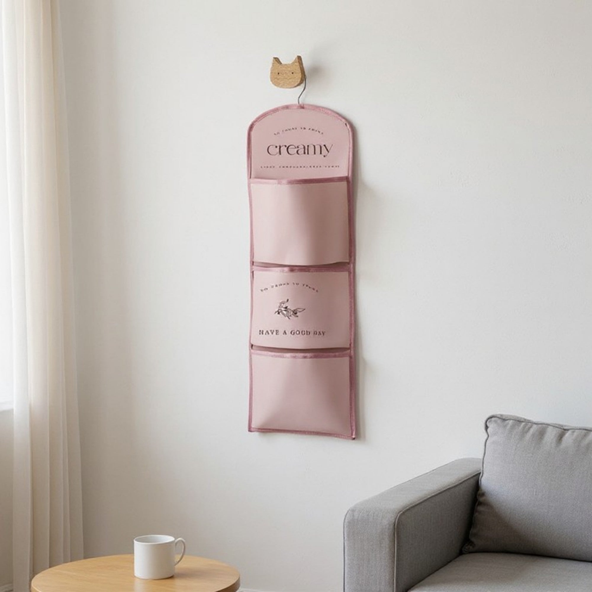 Anna-Kaci 3-Pocket Hanging Wall Organizer with Printed Design and Metal Hook