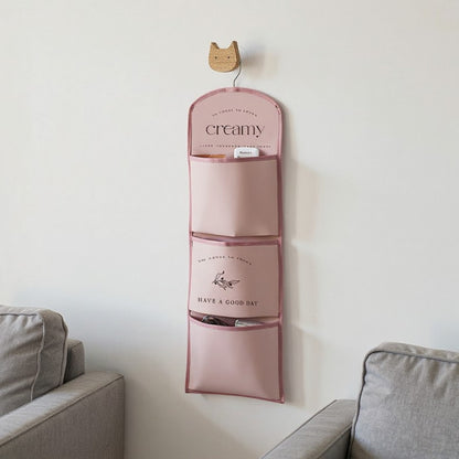 Anna-Kaci 3-Pocket Hanging Wall Organizer with Printed Design and Metal Hook