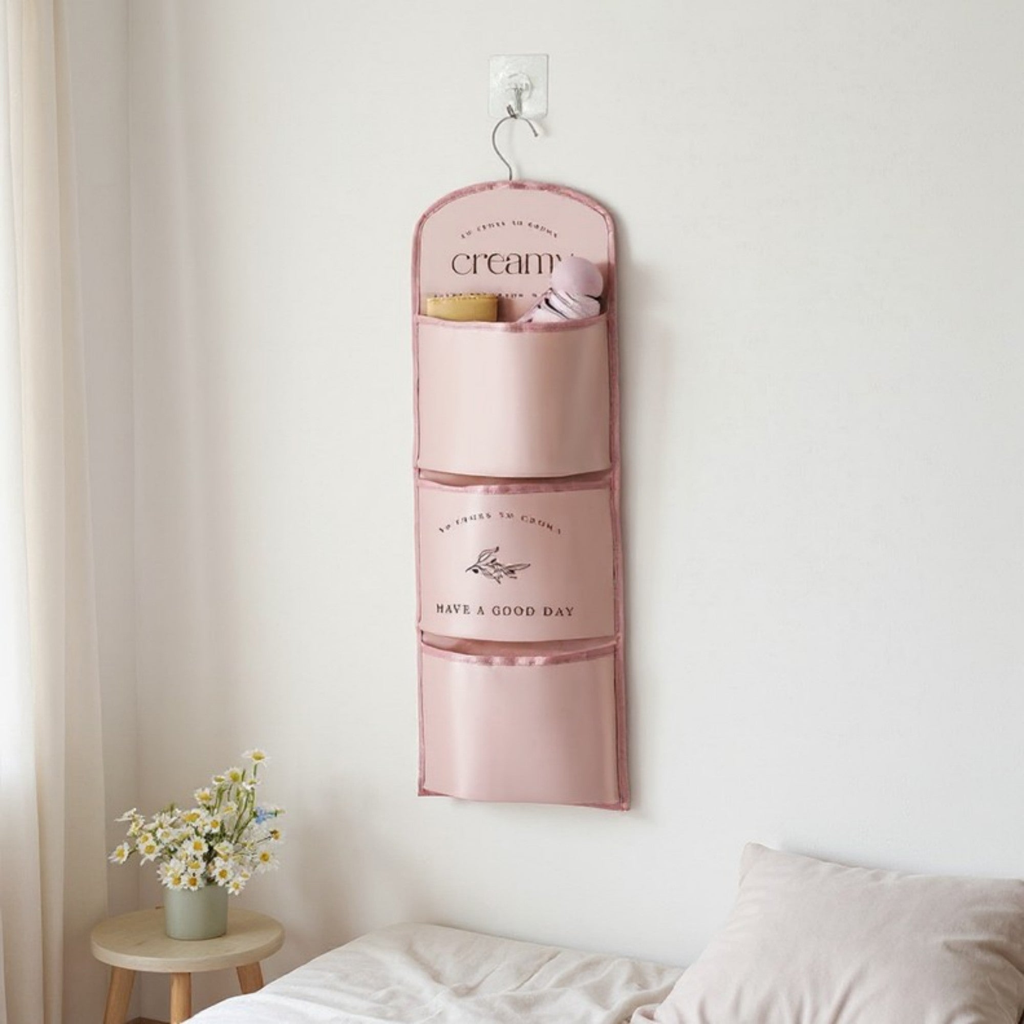 Anna-Kaci 3-Pocket Hanging Wall Organizer with Printed Design and Metal Hook