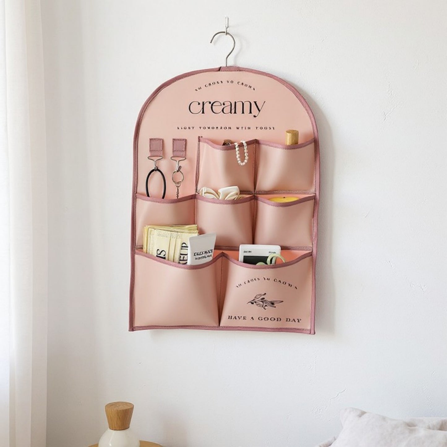 Anna-Kaci 3-Pocket Hanging Wall Organizer with Printed Design and Metal Hook