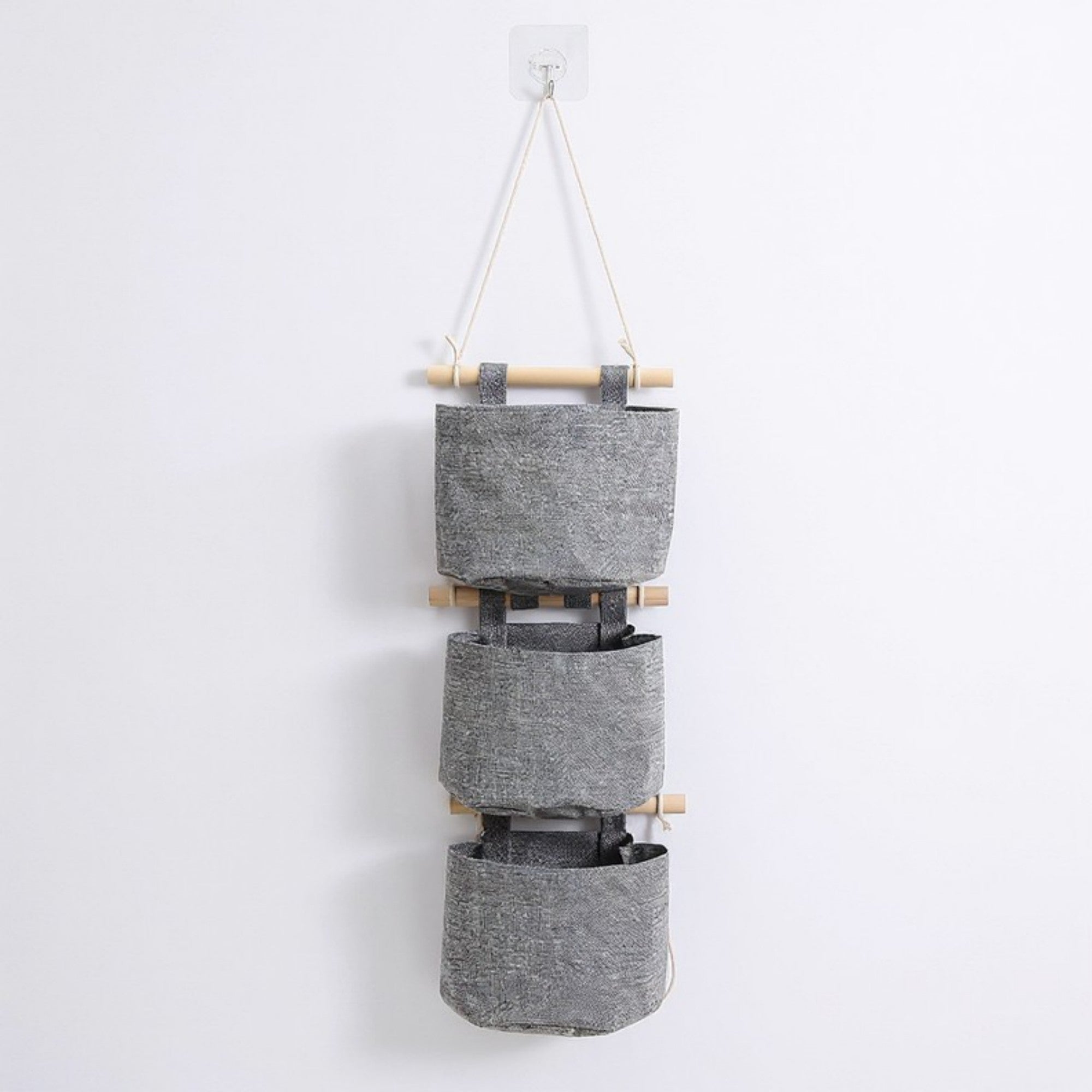 Anna-Kaci 3-Piece Hanging Wall Organizer Set with Wooden Rods and Fabric Pockets 5.5x7x3.5in