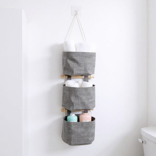 Anna-Kaci 3-Piece Hanging Wall Organizer Set with Wooden Rods and Fabric Pockets 5.5x7x3.5in