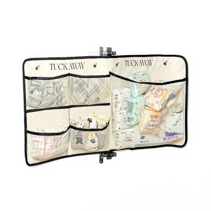 Anna-Kaci Foldable Hanging Organizer with Labeled Compartments and Contrast Trim 39.5x17.5in