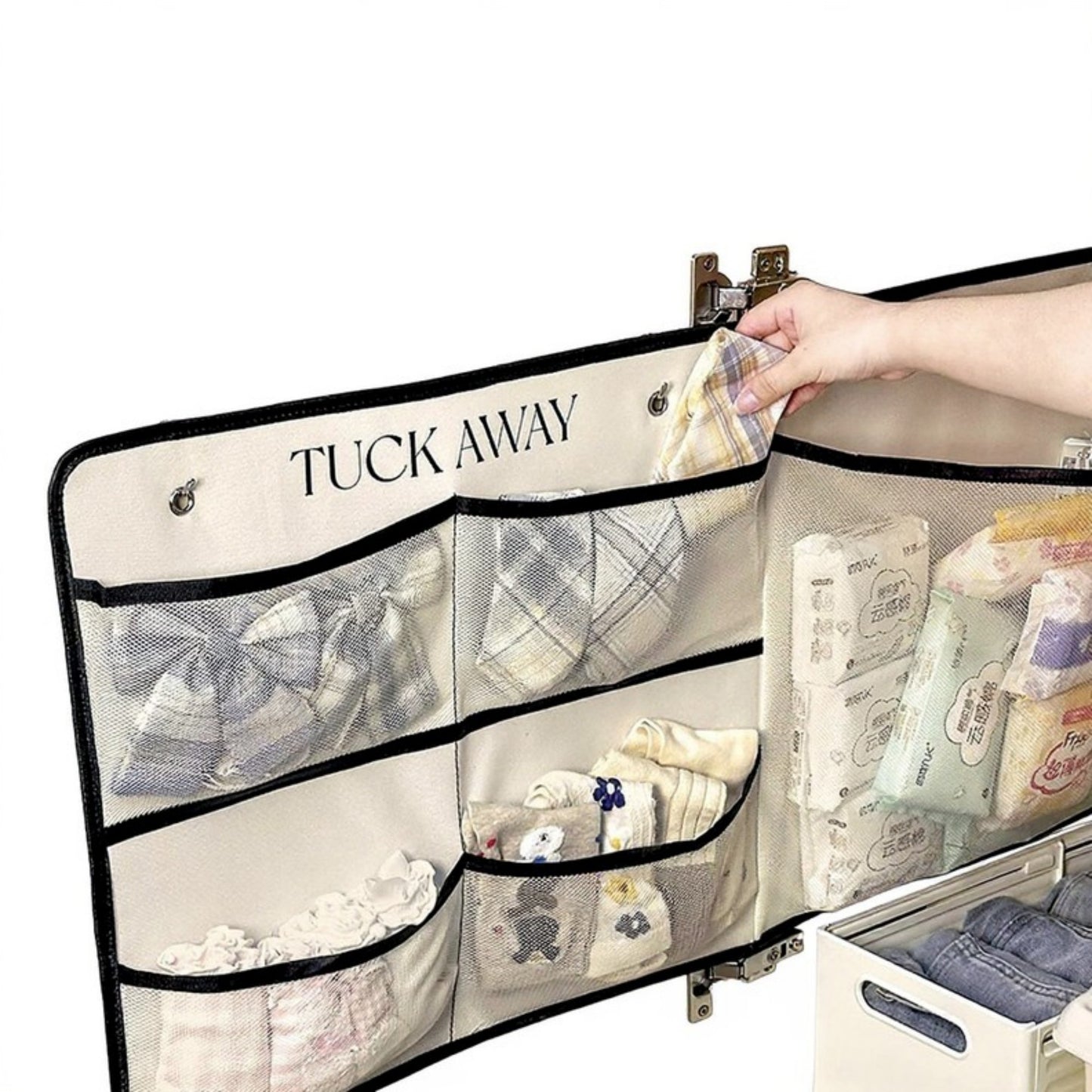 Anna-Kaci Foldable Hanging Organizer with Labeled Compartments and Contrast Trim 39.5x17.5in