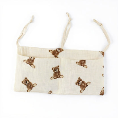 Anna-Kaci Stroller Organizer Bag with Teddy Bear Embroidery and Multi-Pocket Design 7x15in