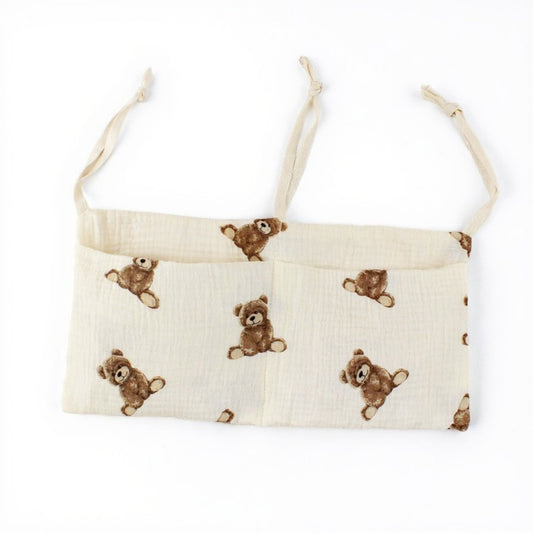 Anna-Kaci Stroller Organizer Bag with Teddy Bear Embroidery and Multi-Pocket Design 7x15in