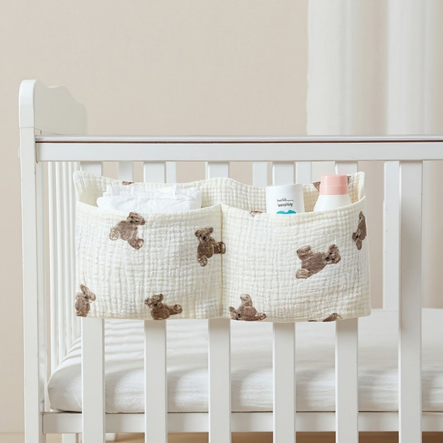 Anna-Kaci Stroller Organizer Bag with Teddy Bear Embroidery and Multi-Pocket Design 7x15in