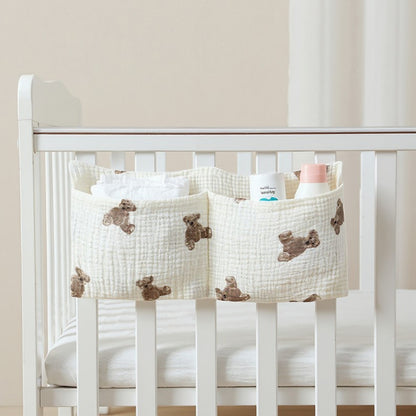 Anna-Kaci Stroller Organizer Bag with Teddy Bear Embroidery and Multi-Pocket Design 7x15in