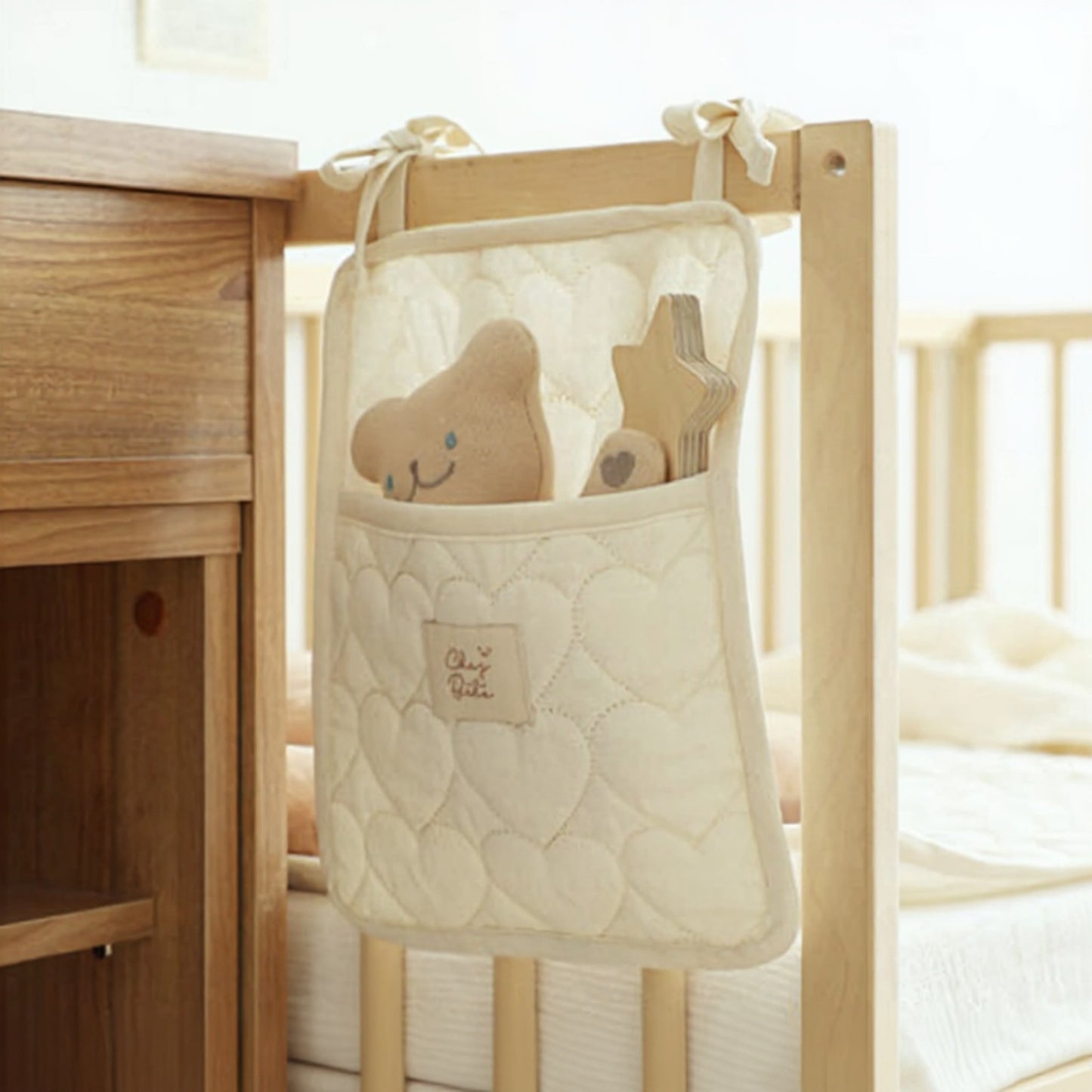 Anna-Kaci Quilted Heart Pattern Hanging Storage Pouch with Bow Tie Straps