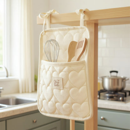 Anna-Kaci Quilted Heart Pattern Hanging Storage Pouch with Bow Tie Straps