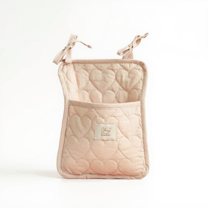 Anna-Kaci Quilted Heart Pattern Hanging Storage Pouch with Bow Tie Straps