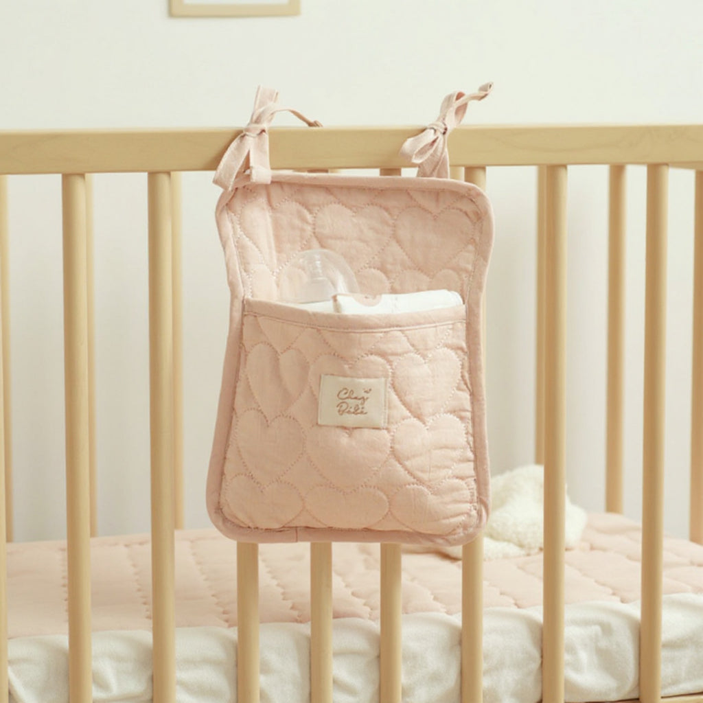 Anna-Kaci Quilted Heart Pattern Hanging Storage Pouch with Bow Tie Straps