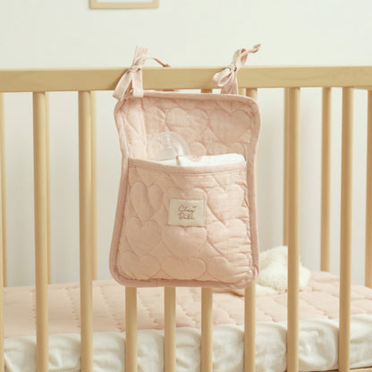 Anna-Kaci Quilted Heart Pattern Hanging Storage Pouch with Bow Tie Straps