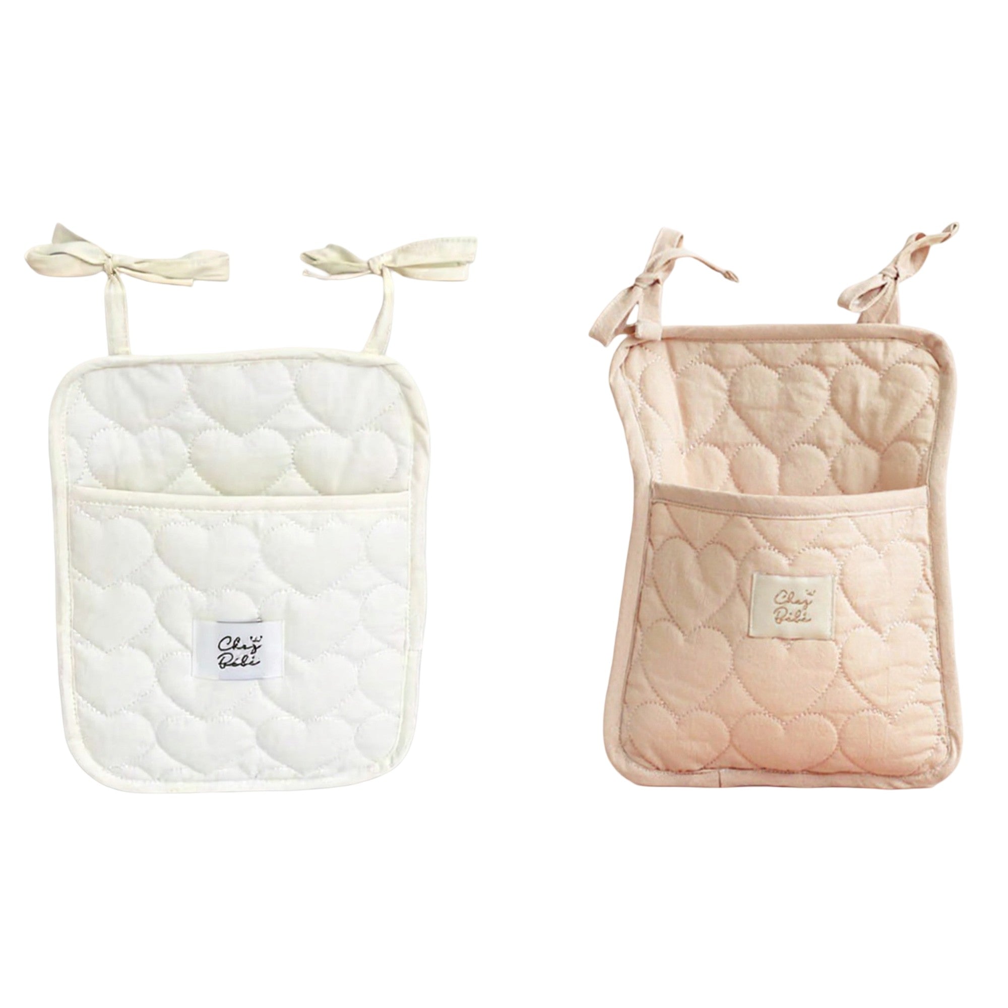 Anna-Kaci 2pcs per set Quilted Heart Pattern Hanging Storage Pouch with Bow Tie Straps