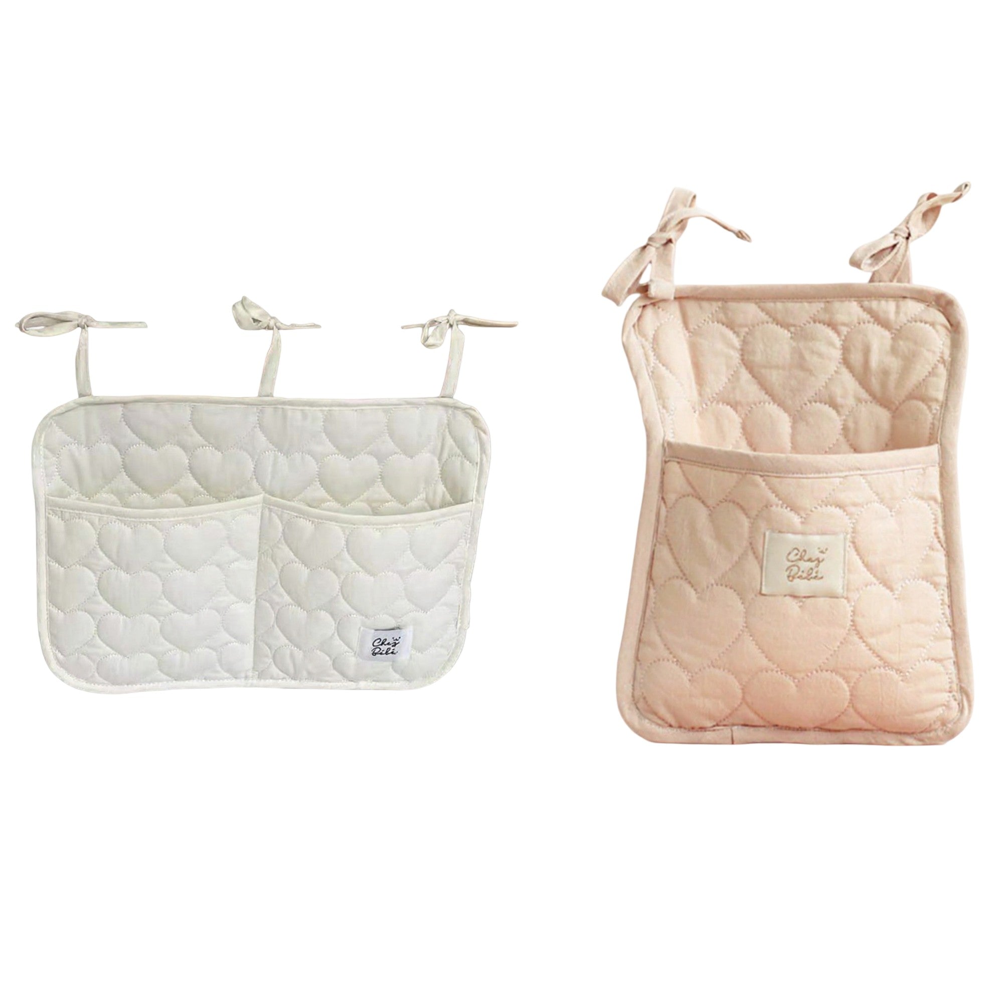 Anna-Kaci 2pcs per set Quilted Heart Pattern Hanging Storage Pouch with Bow Tie Straps