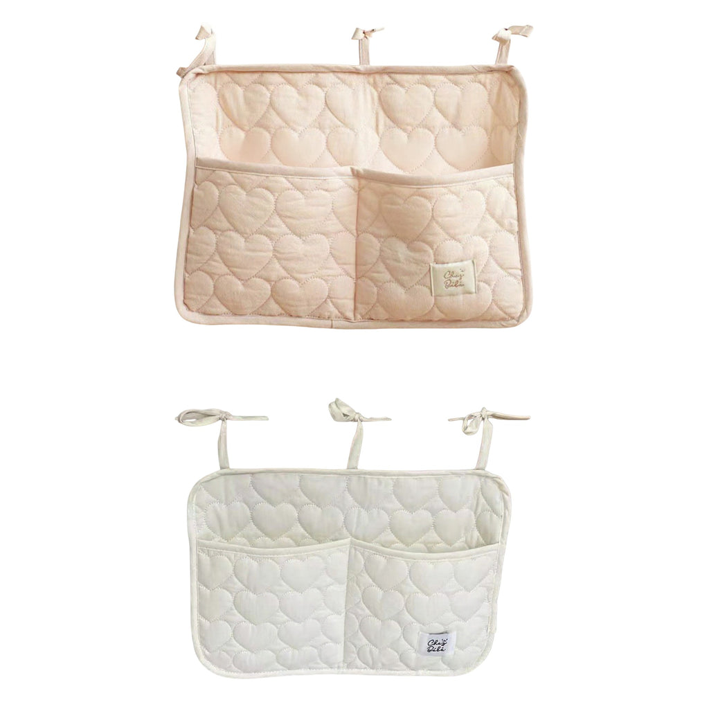 Anna-Kaci 2pcs per set Quilted Heart Pattern Hanging Storage Pouch with Bow Tie Straps