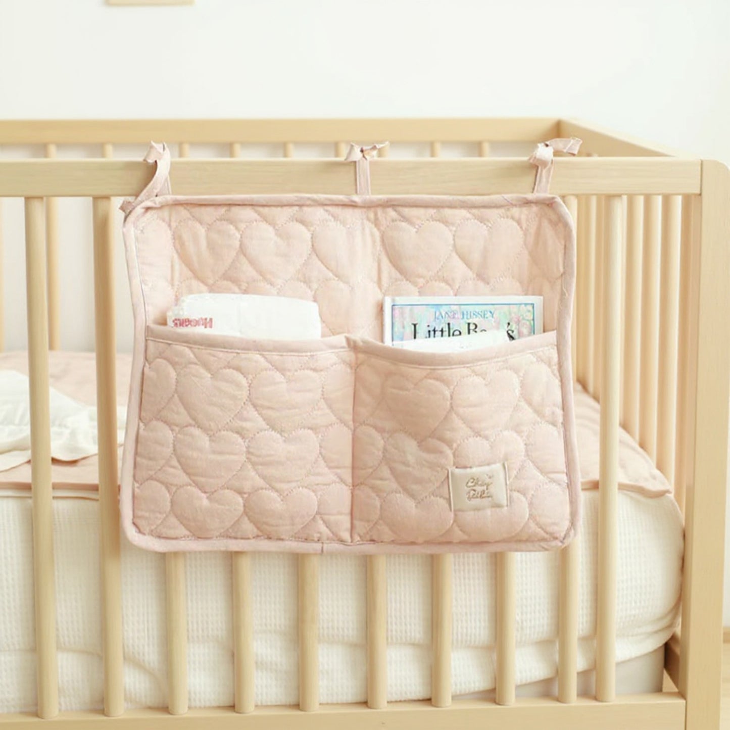 Anna-Kaci Quilted Heart Pattern Hanging Storage Pouch with Bow Tie Straps