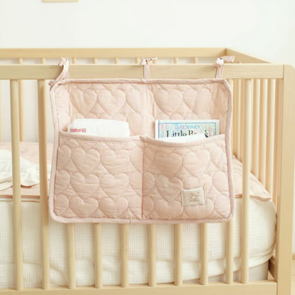 Anna-Kaci Quilted Heart Pattern Hanging Storage Pouch with Bow Tie Straps