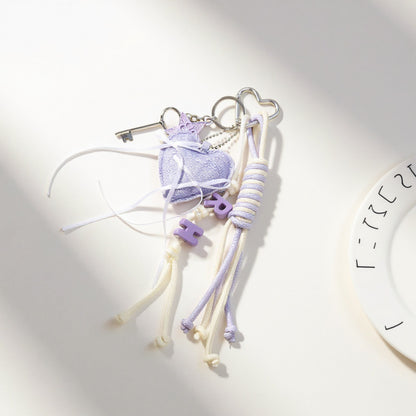 Anna-Kaci Heart Charm Keychain with Ribbon Tassels and Alphabet Beads