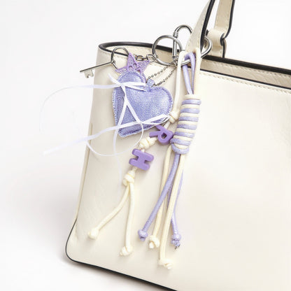 Anna-Kaci Heart Charm Keychain with Ribbon Tassels and Alphabet Beads