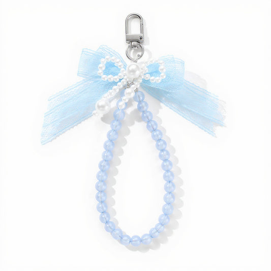 Anna-Kaci Beaded Keychain with Lace Bow and Pearl Accents