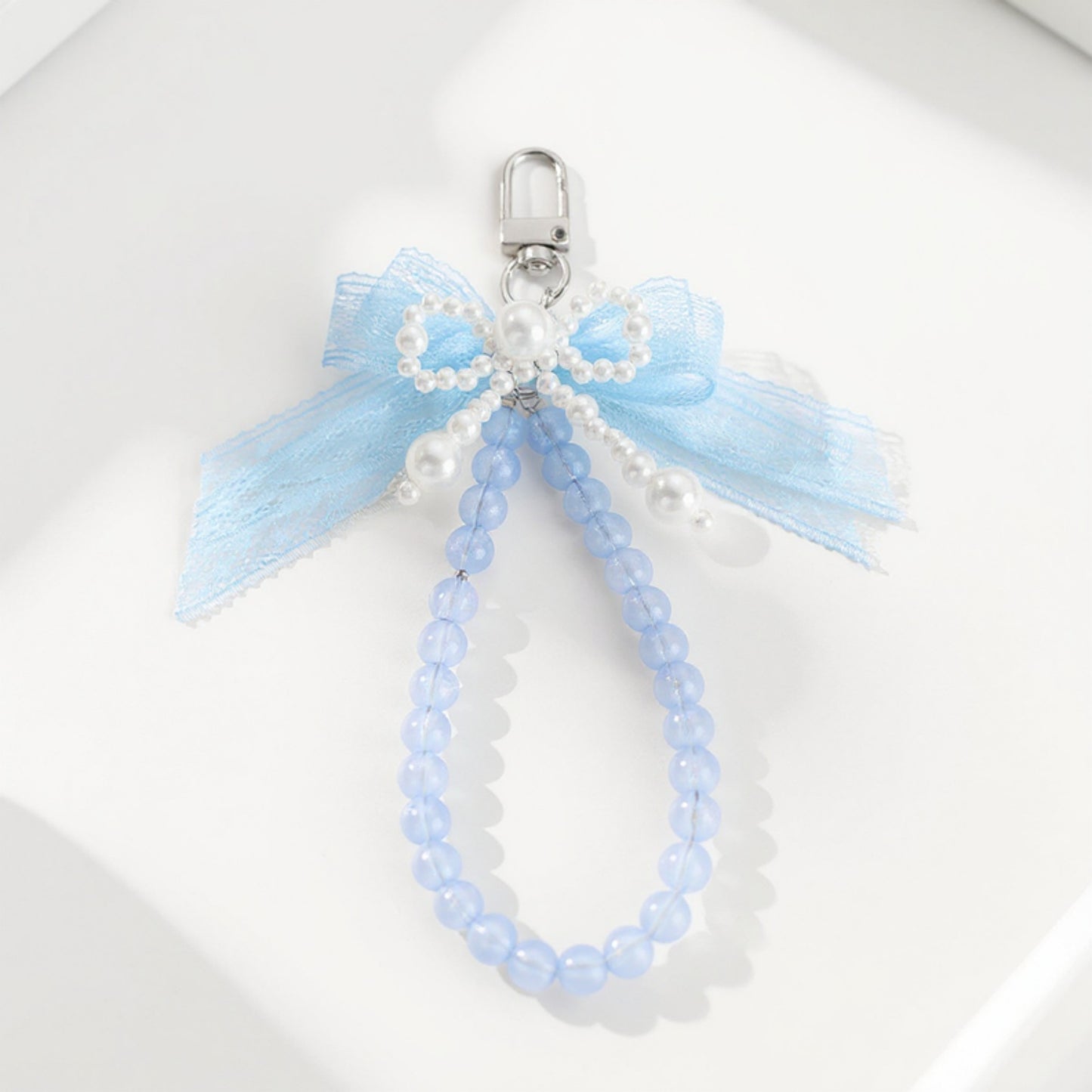 Anna-Kaci Beaded Keychain with Lace Bow and Pearl Accents