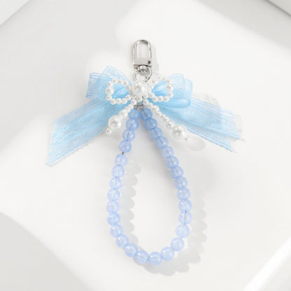 Anna-Kaci Beaded Keychain with Lace Bow and Pearl Accents