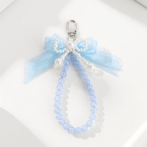 Anna-Kaci Beaded Keychain with Lace Bow and Pearl Accents
