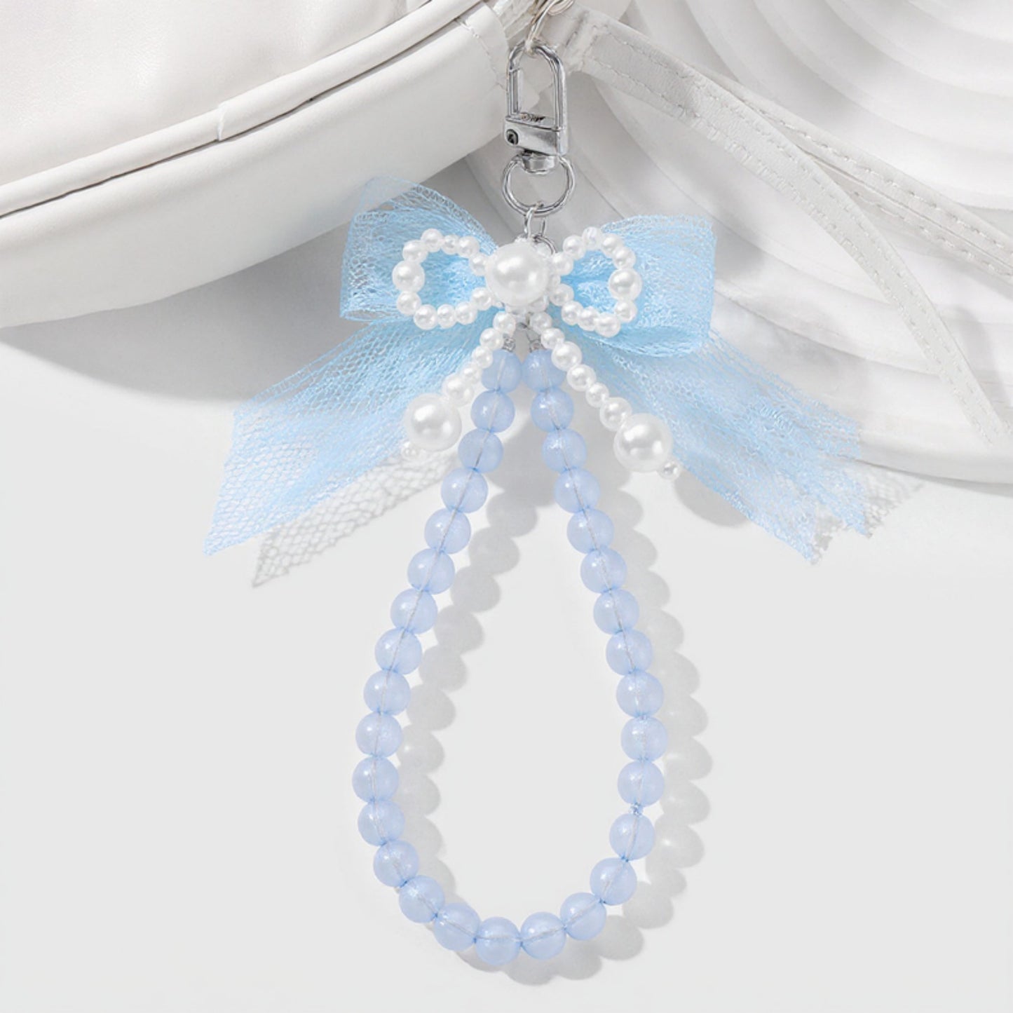 Anna-Kaci Beaded Keychain with Lace Bow and Pearl Accents
