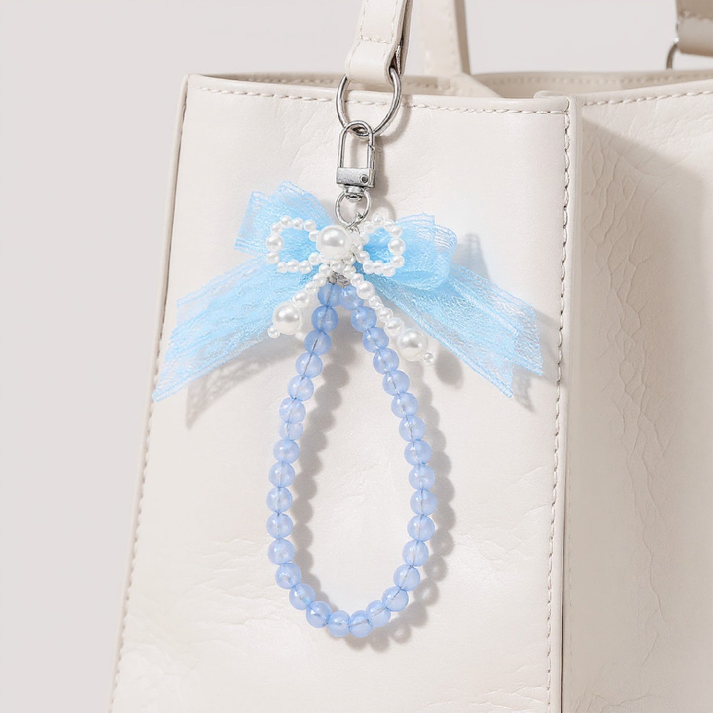 Anna-Kaci Beaded Keychain with Lace Bow and Pearl Accents