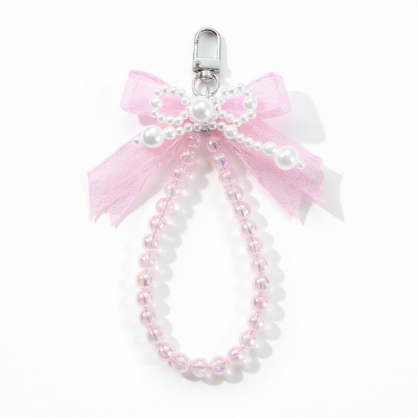 Anna-Kaci Beaded Keychain with Lace Bow and Pearl Accents