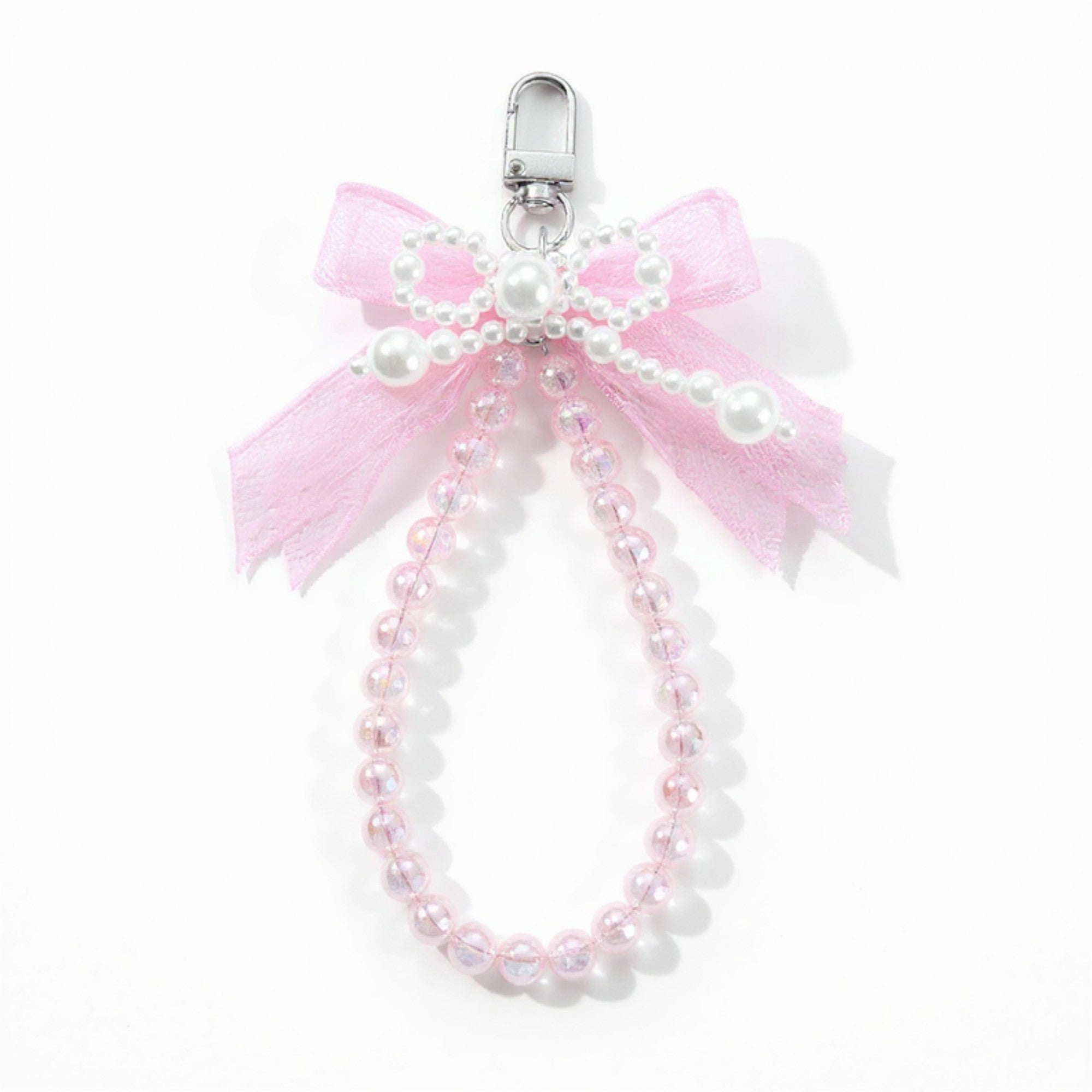 Anna-Kaci Beaded Keychain with Lace Bow and Pearl Accents