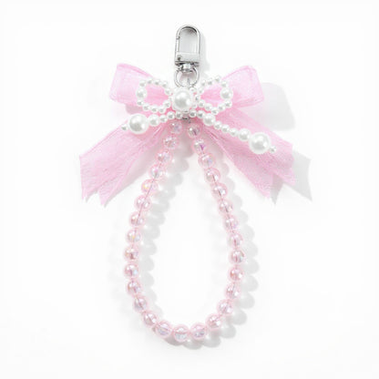 Anna-Kaci Beaded Keychain with Lace Bow and Pearl Accents
