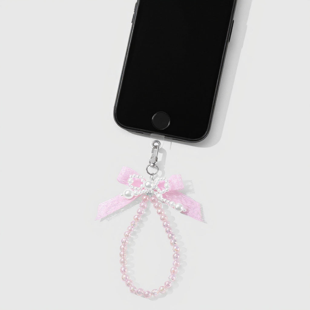 Anna-Kaci Beaded Keychain with Lace Bow and Pearl Accents