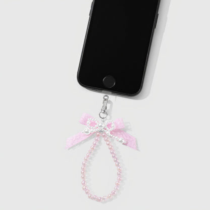 Anna-Kaci Beaded Keychain with Lace Bow and Pearl Accents