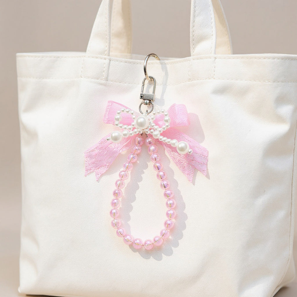 Anna-Kaci Beaded Keychain with Lace Bow and Pearl Accents