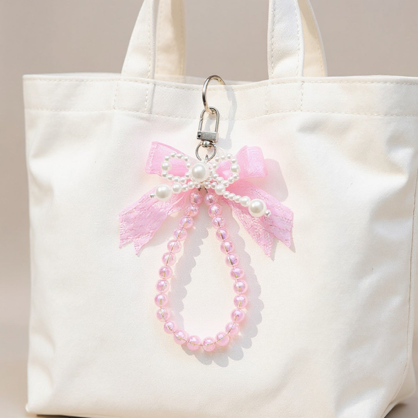 Anna-Kaci Beaded Keychain with Lace Bow and Pearl Accents