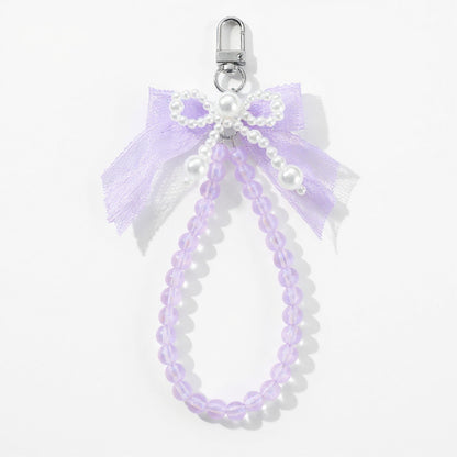 Anna-Kaci Beaded Keychain with Lace Bow and Pearl Accents