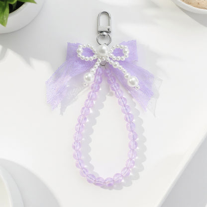 Anna-Kaci Beaded Keychain with Lace Bow and Pearl Accents