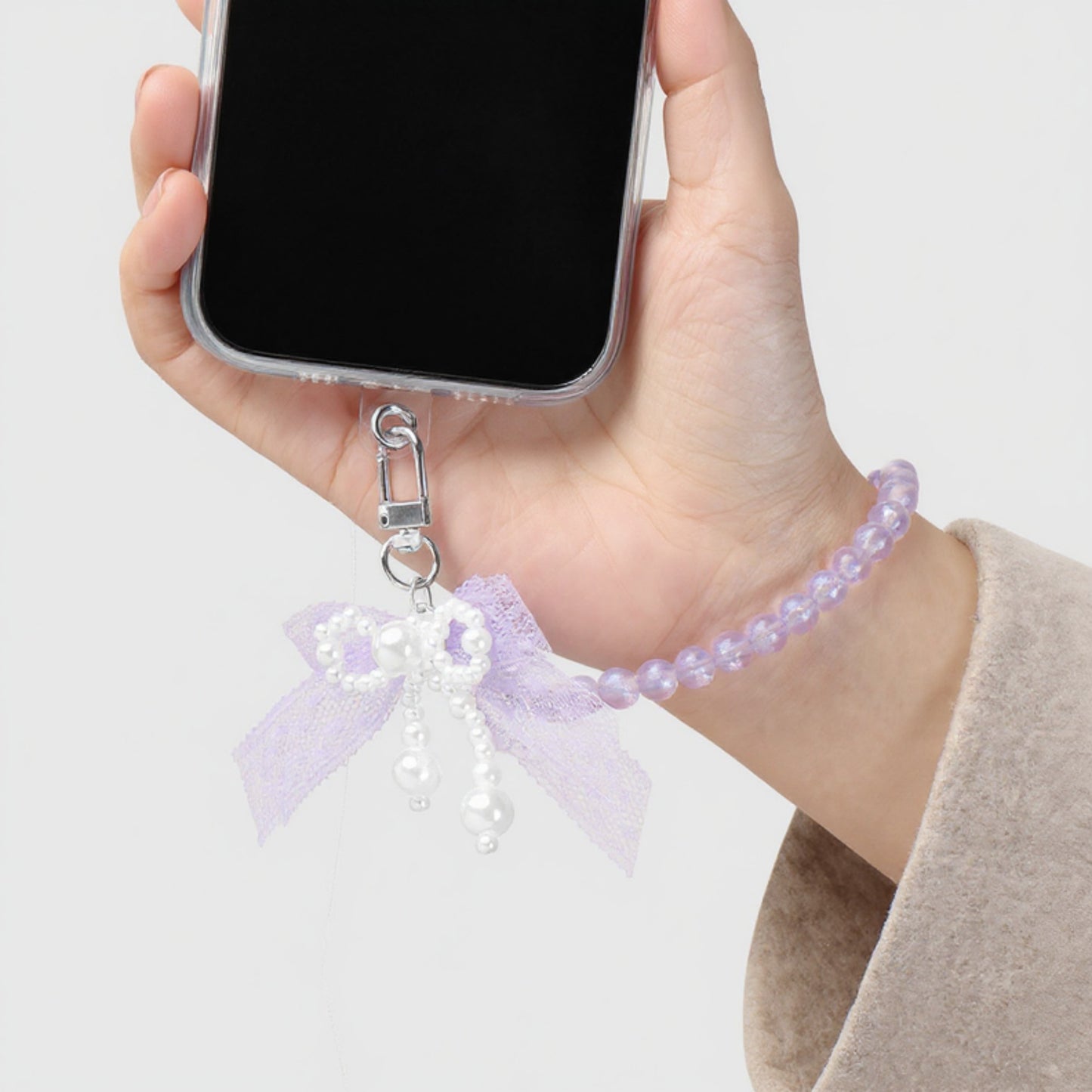 Anna-Kaci Beaded Keychain with Lace Bow and Pearl Accents