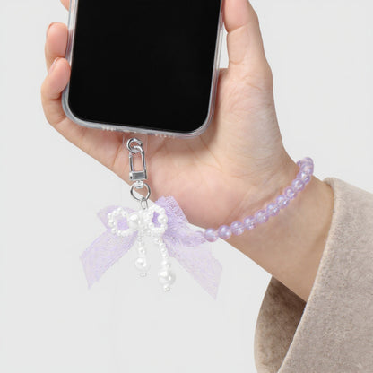 Anna-Kaci Beaded Keychain with Lace Bow and Pearl Accents