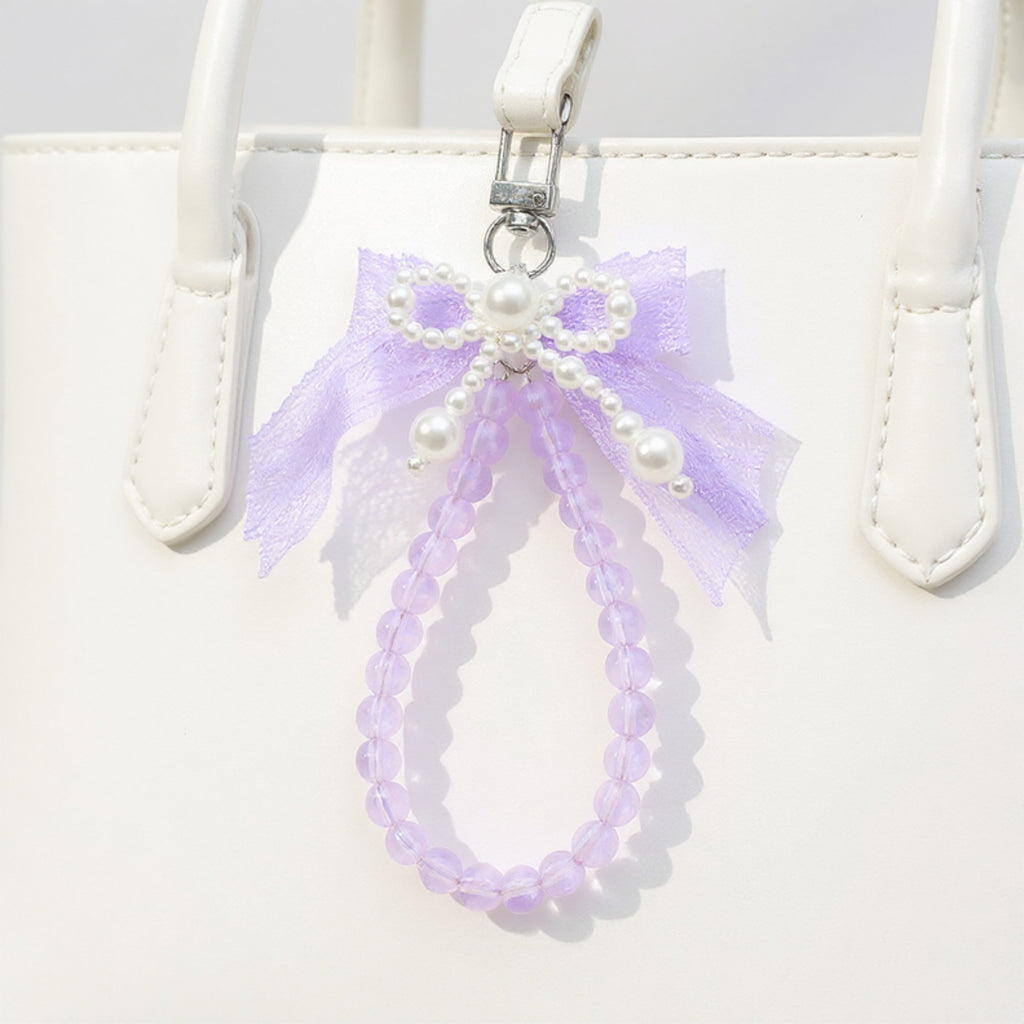 Anna-Kaci Beaded Keychain with Lace Bow and Pearl Accents