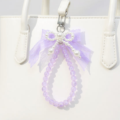 Anna-Kaci Beaded Keychain with Lace Bow and Pearl Accents