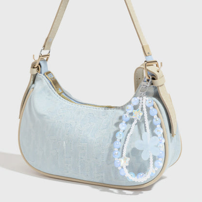 Anna-Kaci 2-Piece Blue Beaded Keychain with Flower Charm and Silver Star Accents