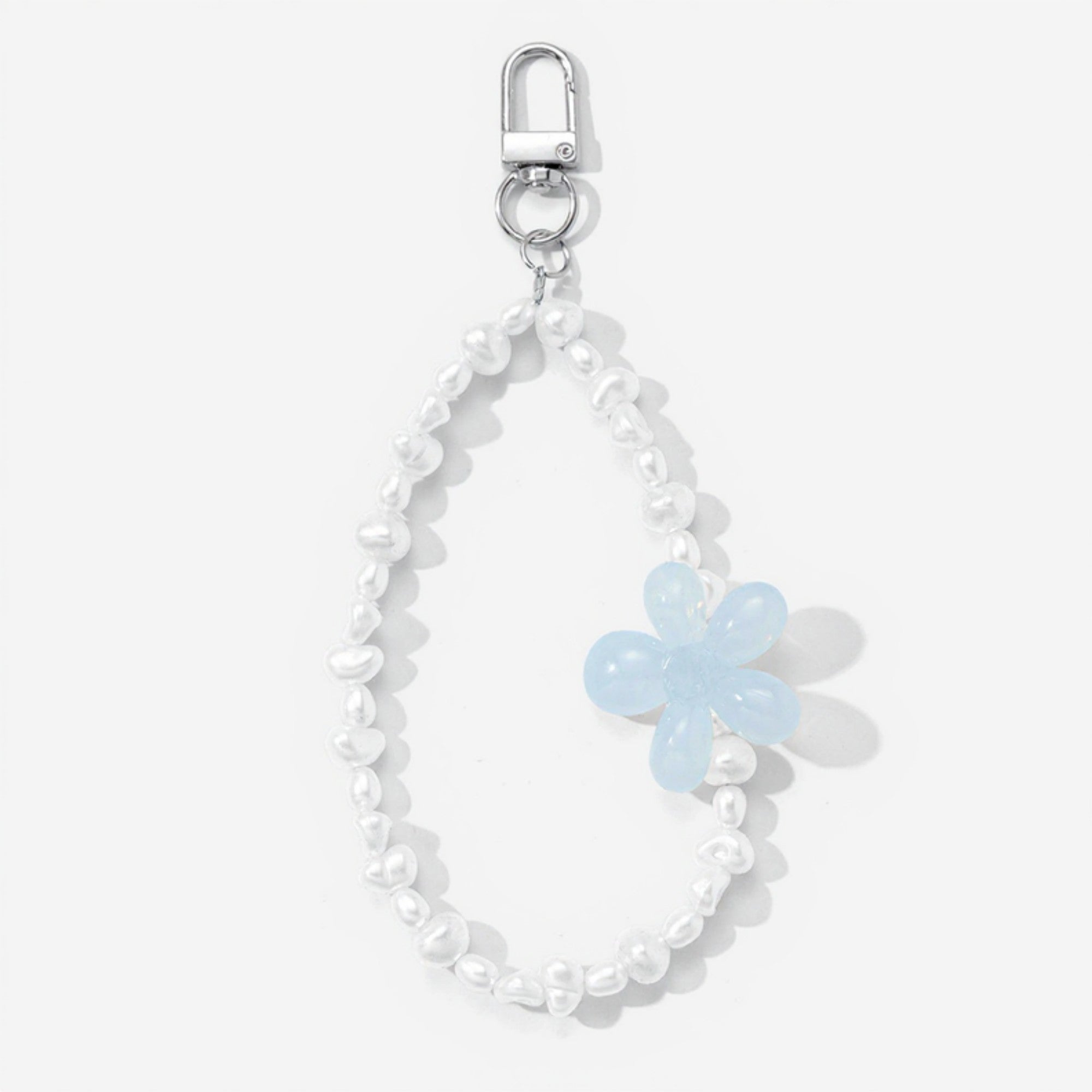Anna-Kaci 2-Piece Blue Beaded Keychain with Flower Charm and Silver Star Accents
