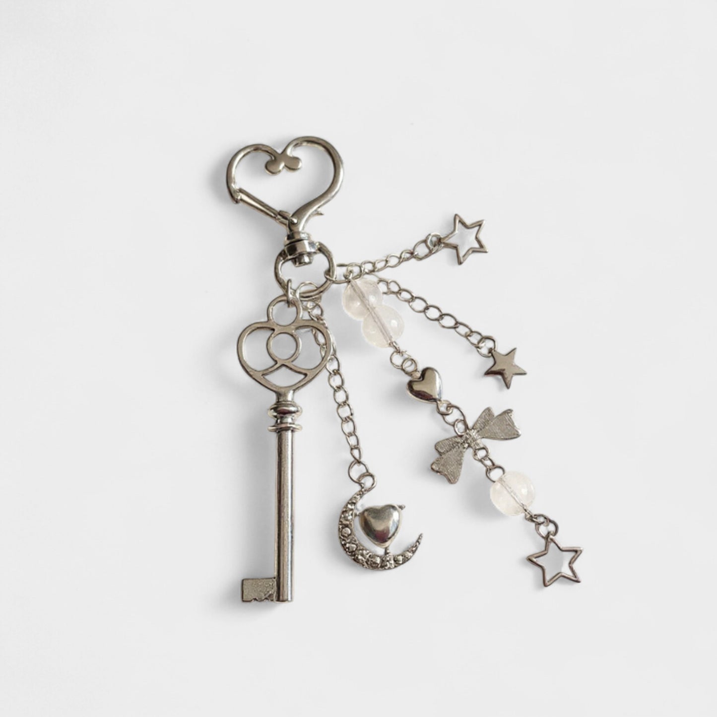 Anna-Kaci Silver Heart Keychain with Moon, Star, and Bow Charms