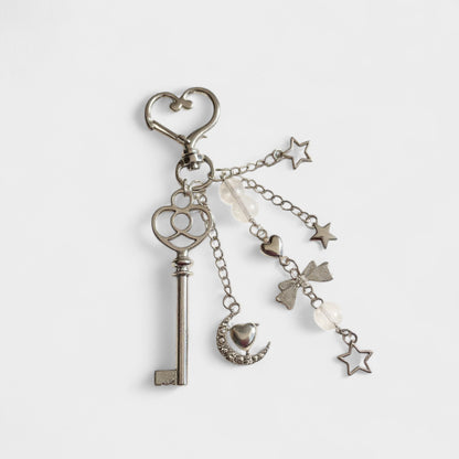 Anna-Kaci Silver Heart Keychain with Moon, Star, and Bow Charms