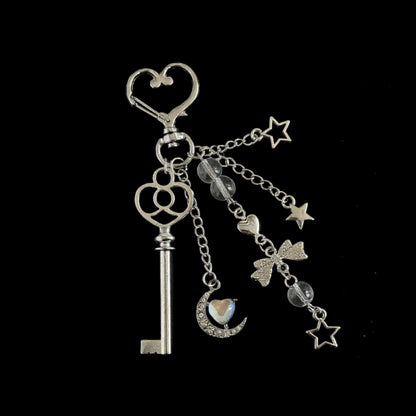 Anna-Kaci Silver Heart Keychain with Moon, Star, and Bow Charms