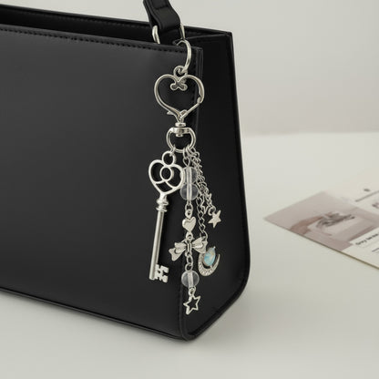 Anna-Kaci Silver Heart Keychain with Moon, Star, and Bow Charms